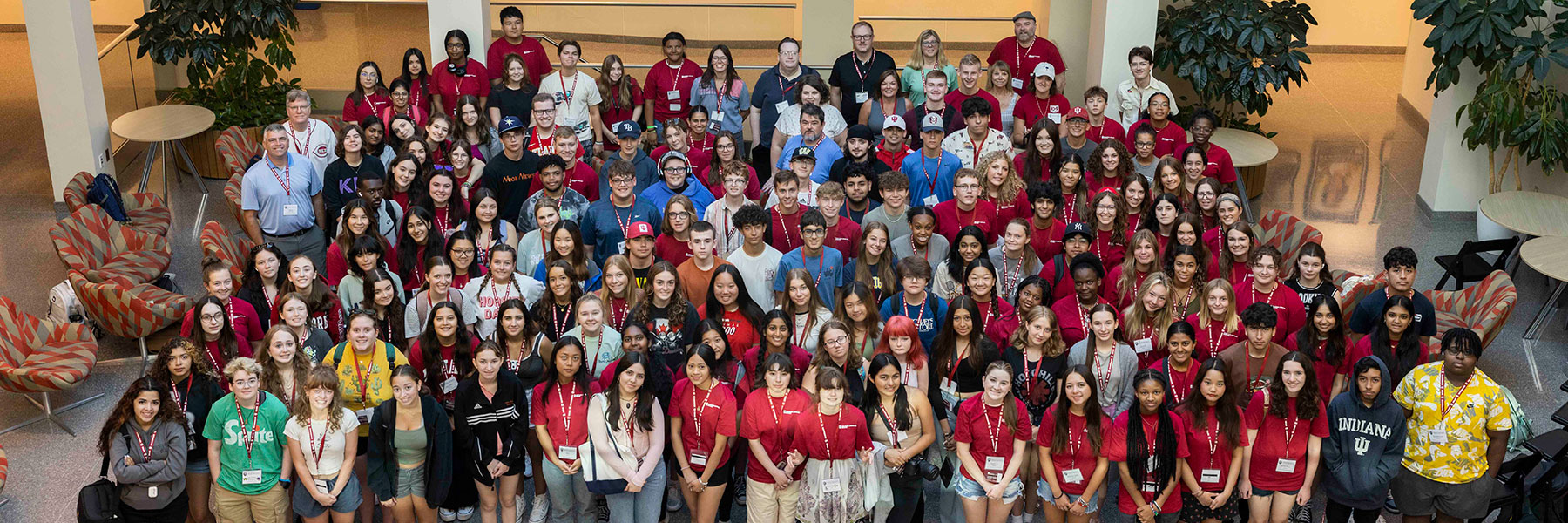 Large group photo of HSJI students in franklin hall commons